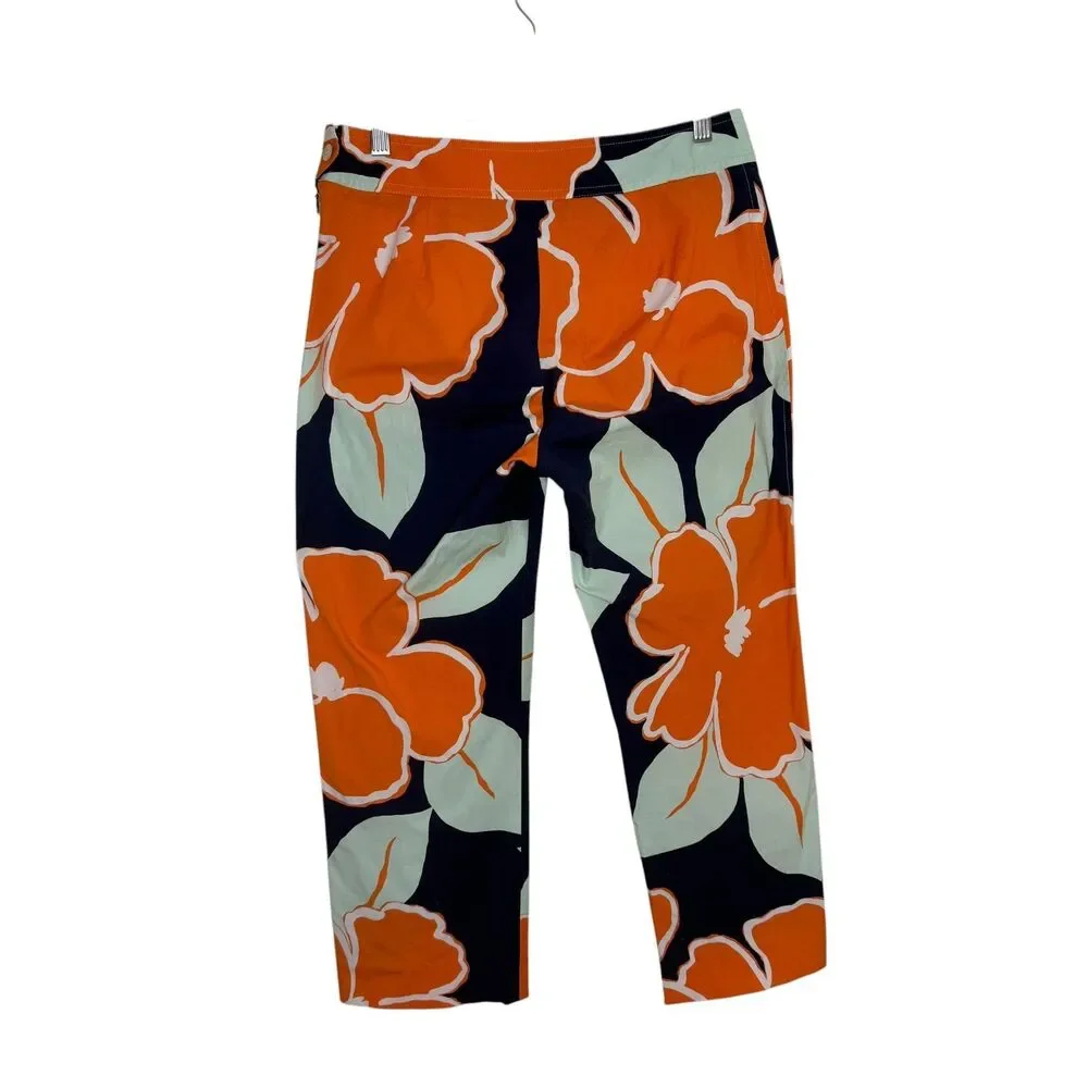 J McLaughlin Crop Pants Floral  Hawaiian Tropical Women Orange Blue 6
